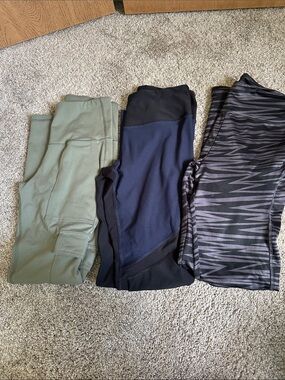 Three Pairs of Women’s Active Leggings - Olive, Navy, Black/Gray